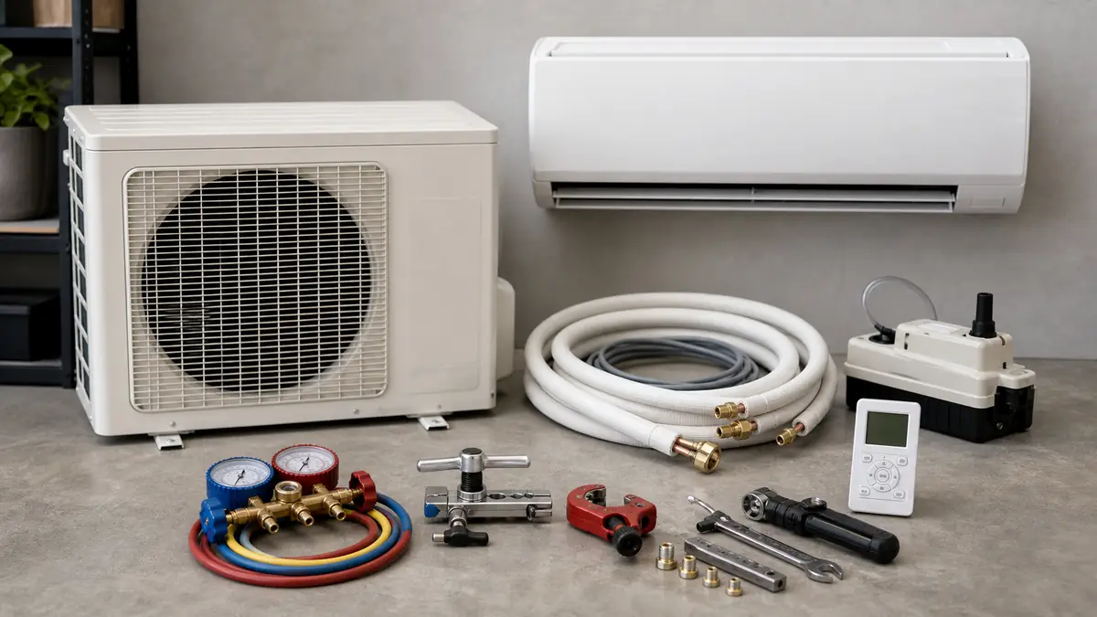 Map-style illustration of Mitsubishi HVAC service lines across West Covina, CA